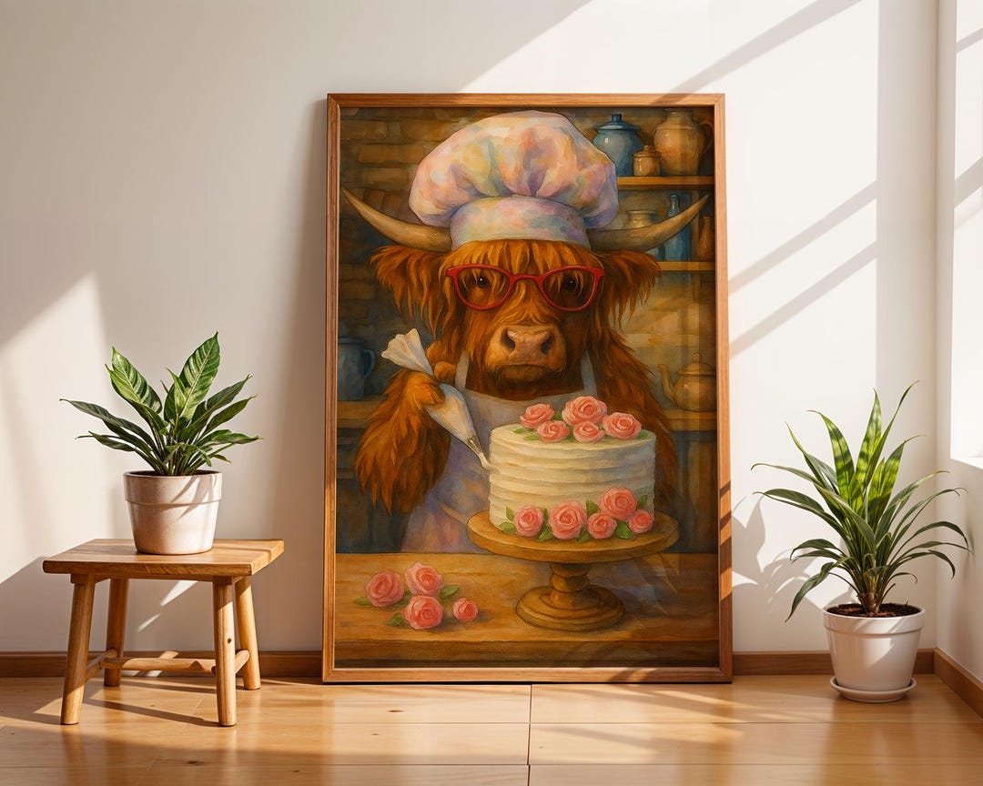 Highland Cow Baking Wall Art, Funny Cake Decor Print, Farmhouse Kitchen ...