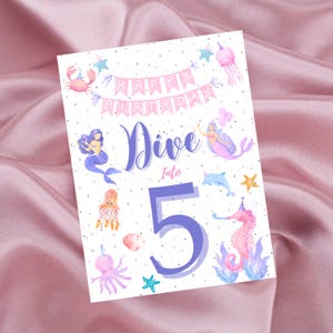 Affiche de fête d'anniversaire d'enfant - Affiche personnalisée sur le thème de la sirène à imprimer et à afficher - Papeterie de fête/invitations/cartes Design amusant