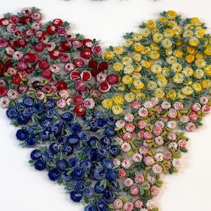 Vintage Embroidered Floral Appliqués: 1980s Textile Trim, Red Blue Yellow Flowers