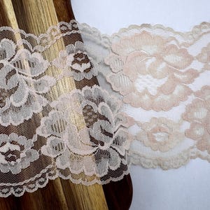 Vintage Light Pink Lace Trim 5.5 inch Wide – Soft Floral Stretch Galloon Lace for Lingerie, Sewing, Bridal, Costumes, and DIY Crafts