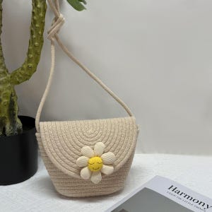 Woven Cotton Crossbody Bag: Boho Floral Beach Handbag