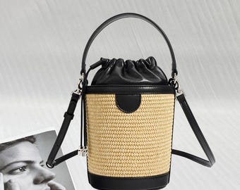 Borsa a secchiello in pelle intrecciata fatta a mano: borsa a tracolla in stile boho