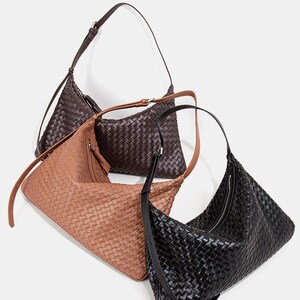 Genuine leather woven bag, hand woven leather bag, bohemian woven wallet, women's handbag, woven tote bag, vintage women's bag, brown bag