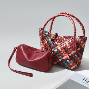 Echtleder gewebte Tasche, handgemachte gewebte Ledertasche, Boho gewebte Brieftasche, handgemachte Handtasche, handgemachte Schultertasche, bunte Tasche