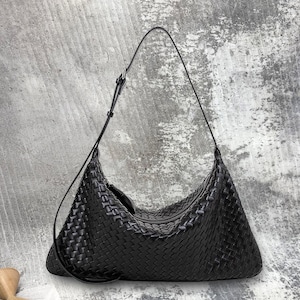 Genuine leather woven bag, hand woven leather bag, bohemian woven wallet, women's handbag, woven tote bag, vintage women's bag, Black bag