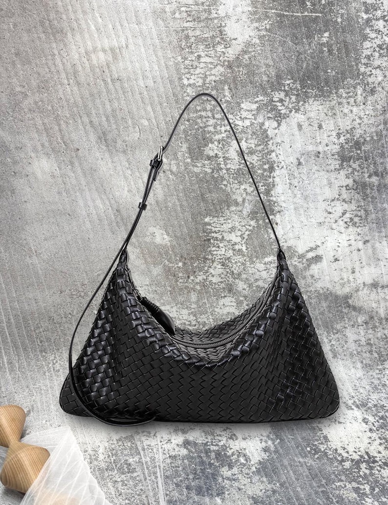 Genuine leather woven bag, hand woven leather bag, bohemian woven wallet, women's handbag, woven tote bag, vintage women's bag, Black bag