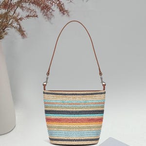 Handwoven Straw Crossbody Bag: Leather Trim, Boho Summer Clutch