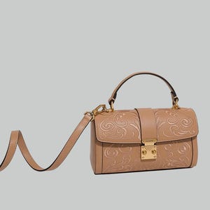 Bolsos de cuero hechos a mano, regalos para madres, regalos para esposas, bolso de cuero bordado Su hecho a mano, bolso floral con hilo de seda chino, bolsos de cuero