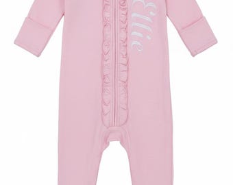 Personalized Ruffle Zipper Footie Pajamas (Newborn–6 Months)