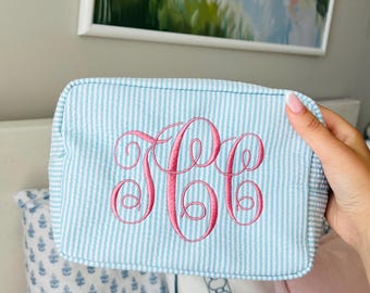 Personalized Seersucker Cosmetic Bag | Monogrammed Travel Toiletry