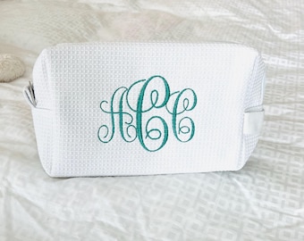 Personalized Waffleknit Cosmetic Bag | Monogram Travel Toiletry Bag | Bridesmaid Gift | Makeup Bag