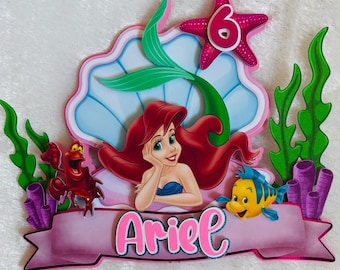 Mermaid Cake Topper | Personalized Ariel Birthday Decoration