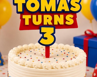 Personalized 3D Cake Topper | Custom Name & Age | Toy Themed Birthday Decoration