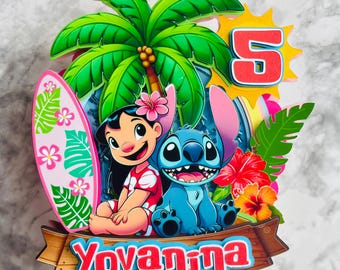 Lilo & Stitch Shaker Cake Topper Personalized | Tropical Birthday Cake Decoration