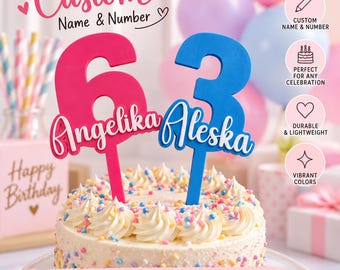 Personalized Number Cake Topper | Custom Name & Age 3D Printed Birthday Topper