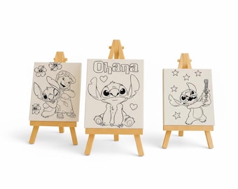 Stitch Coloring Canvas Kit | Kids Birthday Art Favor | Paintable Party Activity