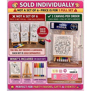 May include: A paint-your-own canvas kit with a wooden easel, mini markers, and a personalized label. The canvas measures 5x5 inches. The kit includes a canvas with a group of girls, and the text "KATSEYE".