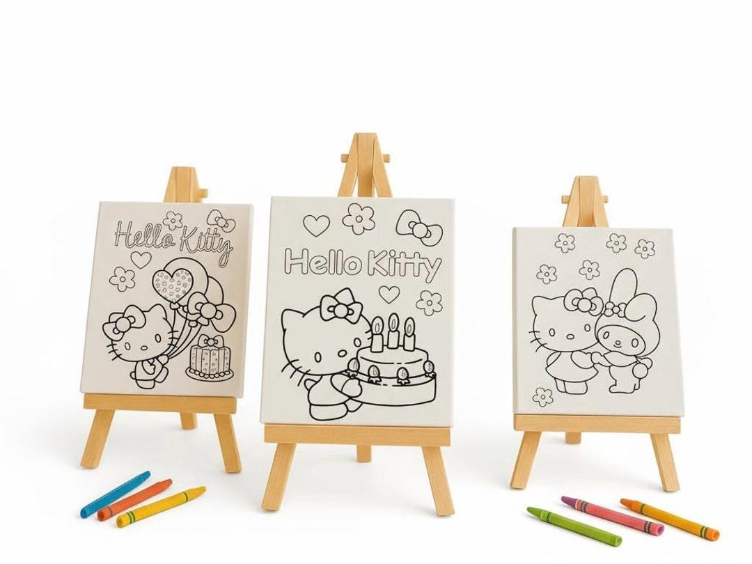 Hello Kitty Coloring Canvas Kit: Party Favor With Easel & Markers