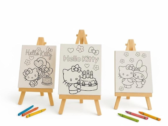 Hello Kitty Coloring Canvas Kit: Party Favor with Easel & Markers
