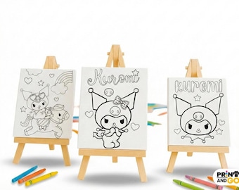 Kuromi Coloring Canvas 5x5 | Birthday Art Kit with Easel & Markers for Girls