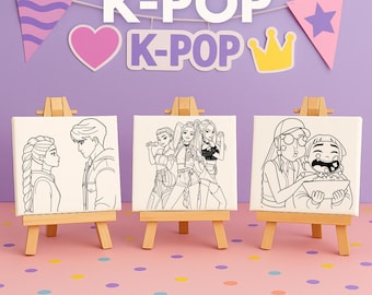 Huntrix K-Pop 5x5 Coloring Canvas with Easel & Markers – Kids Art Kit