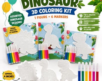 Dinosaur 3D Coloring Kit | Kids Birthday Party Favor with 6 Markers