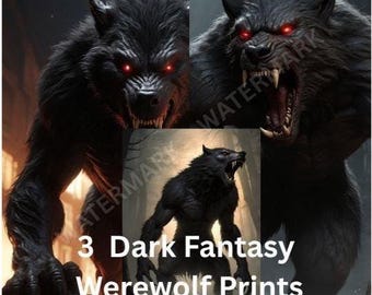 Werewolf 3 Prints Dark Fantasy/Horror | Digital Art Print, Wall Art, AI Generated, AI Art, Digital Download, Home Decor, Printable