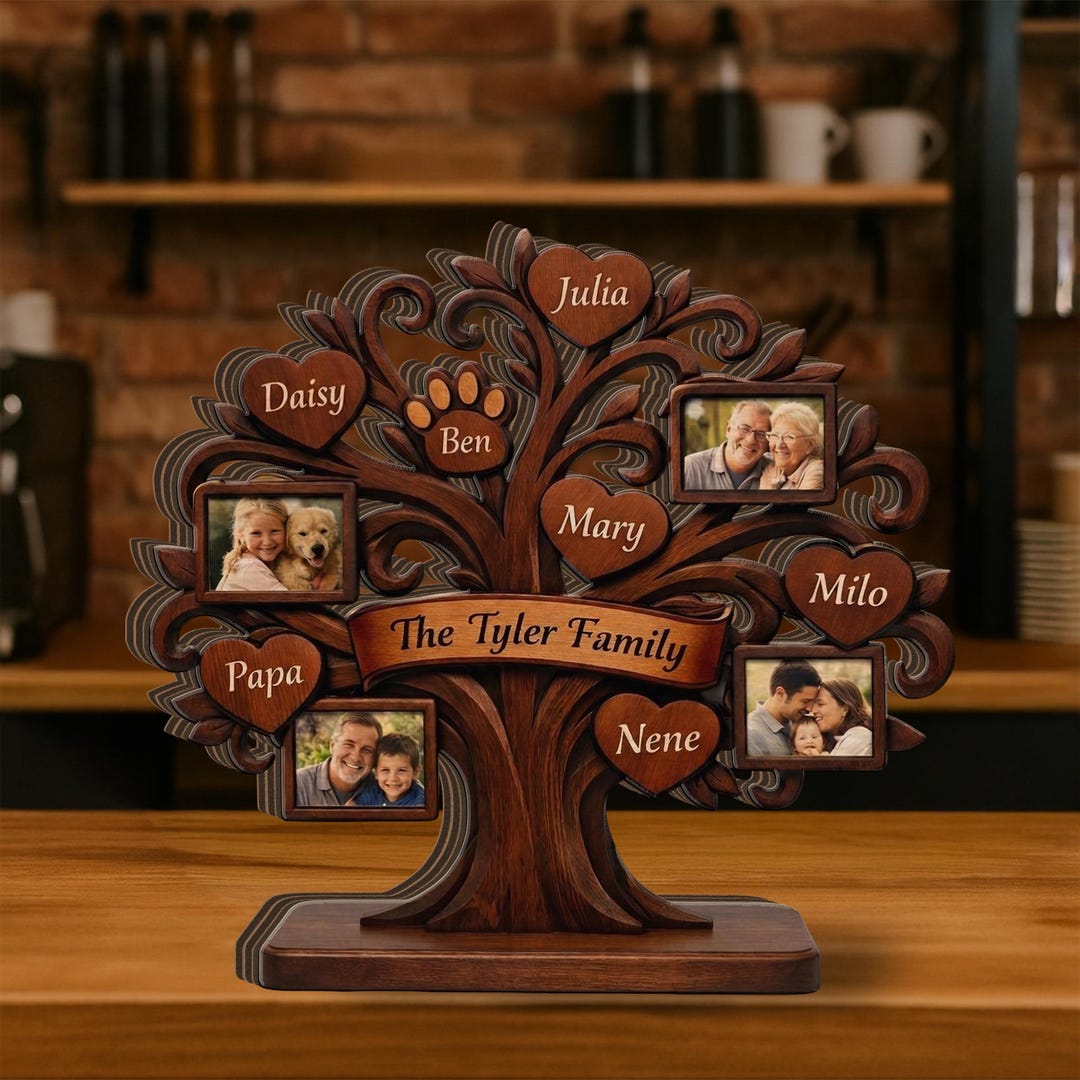Personalized Family Tree Wooden Photo Block: Custom Name Picture Frame ...