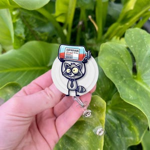 Funny Anesthesia Badge Reel | Diprivan Propofol ID Clip | CRNA Raccoon Badge Holder | Medical Humor Gift | Cute Hospital Lanyard Clip