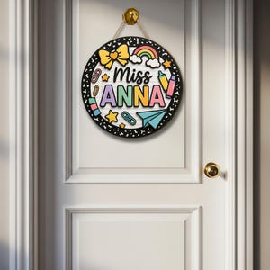 Teacher Composition Book Door Hanger, Custom Teacher Sign, Classroom Decor, Back to School Gift, Personalized Round Plaque