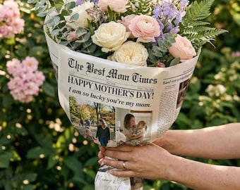 Personalized Mom Times Newspaper Wrapping Bouquet Gift Paper: Custom Mom And Family Photos