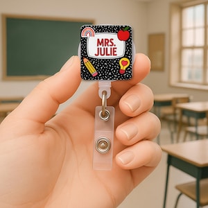 Custom Teacher Badge Reel, Personalized Name ID Holder, Cute School Badge Clip, Teacher Appreciation Gift, Back to School Accessory