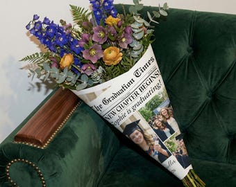 Personalized Graduation Newspaper Wrapping Bouquet Gift Paper: Custom Photo 2026 Grad Newspaper