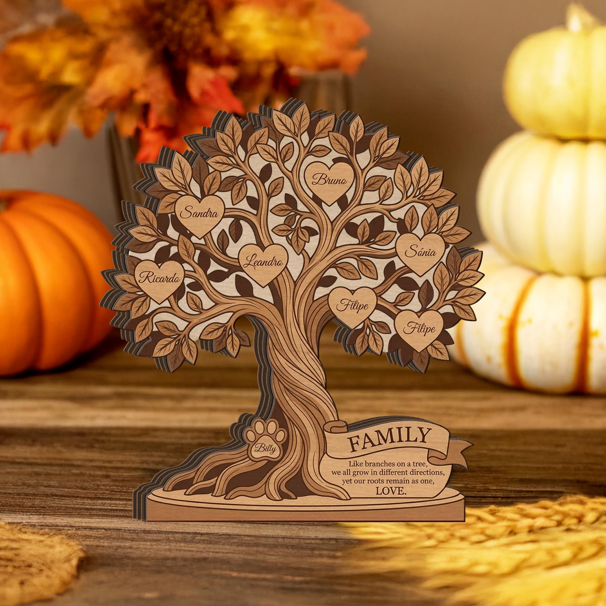 Custom Family Tree Wood Block: Personalized Names Printed Standing Sign ...