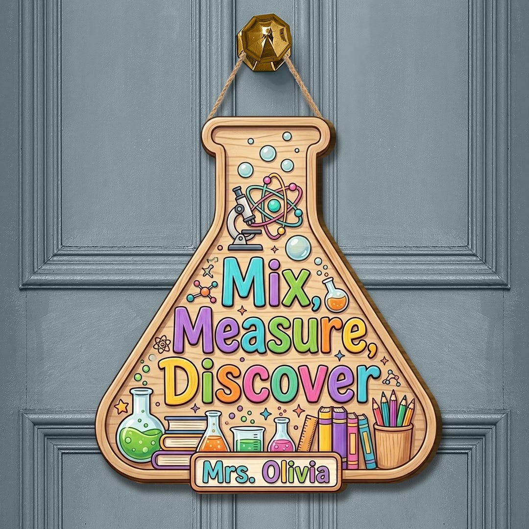 Personalized Science Teacher Wooden Sign: Custom Beaker Classroom Door ...