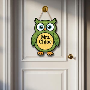 Personalized Owl Door Hanger, Teacher Name Sign, Classroom Animal Decor, Cute Hanging Sign for School, Back to School Gift