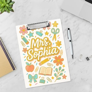 Personalized Teacher Clipboard, Custom Name School Supplies, Cute Floral Stationery Gift, Teacher Clipboard, Teacher Appreciation