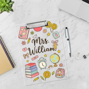 Personalized Teacher Clipboard, Cute Pink School Clipboard, Custom Name Gift for Teachers, Classroom Supplies, Back to School