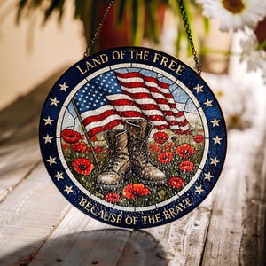 Patriottische glazen zonnevanger - Land of the Free vanwege de dappere, Memorial 4 juli decor, Amerikaanse vlag militair eerbetoon