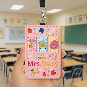 Personalized Teacher Badge Holder, Cute School ID Holder for Teacher, Custom Lanyard Card Case, Back to School Teacher Gift