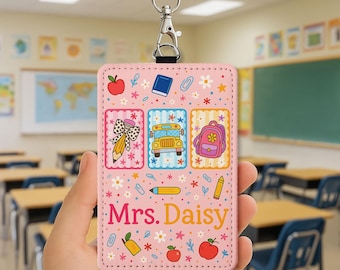 Personalized Teacher Badge Holder, Cute School ID Holder for Teacher, Custom Lanyard Card Case, Back to School Teacher Gift