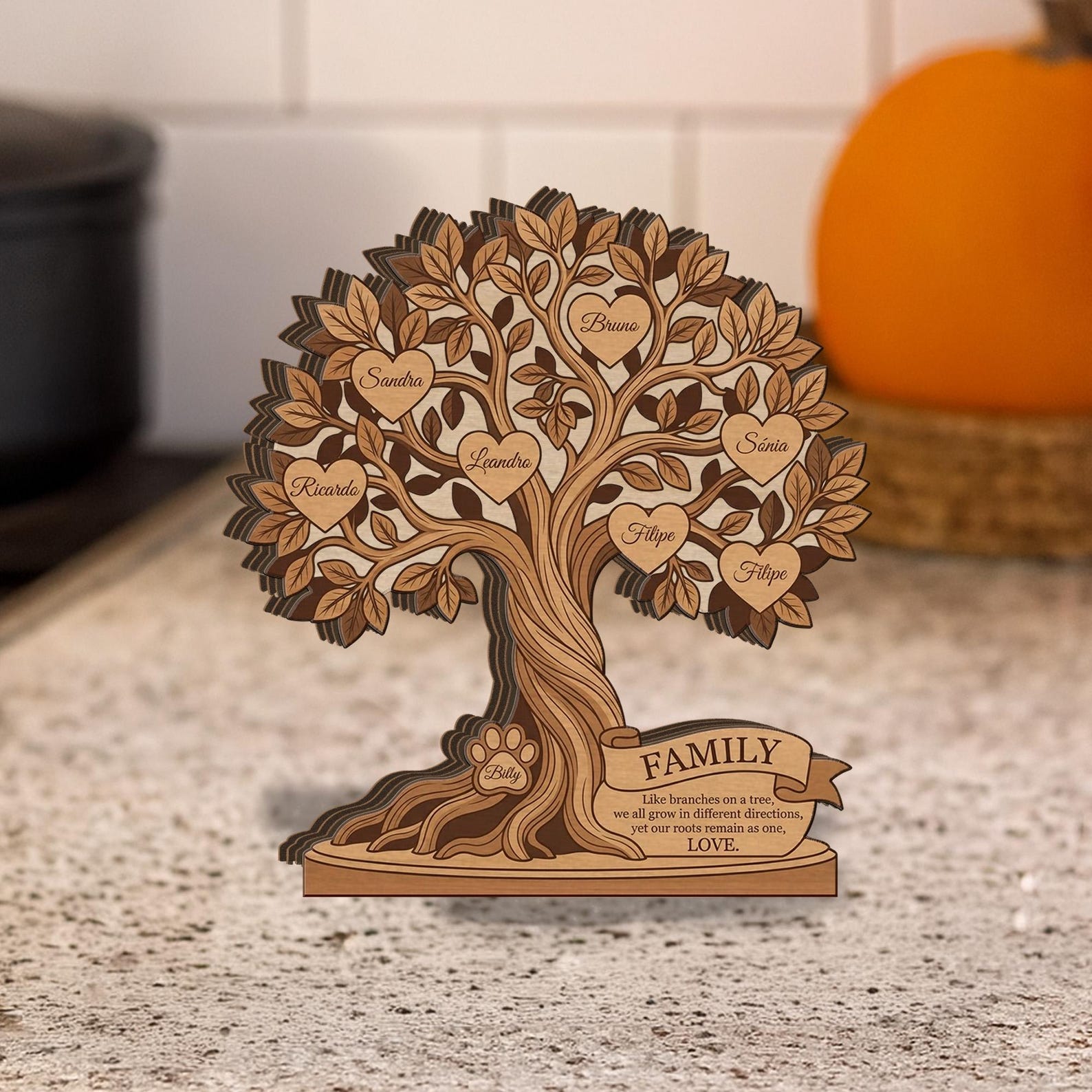Custom Family Tree Wood Block: Personalized Names Printed Standing Sign ...
