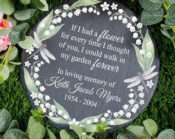Custom Memorial Stone: Personalized Slate Garden Plaque, Lily of the Valley Marker, Sympathy Gift