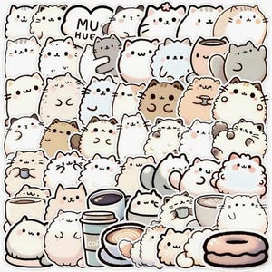 Paquete de pegatinas de gatitos y café (5 o 10 pegatinas por paquete)