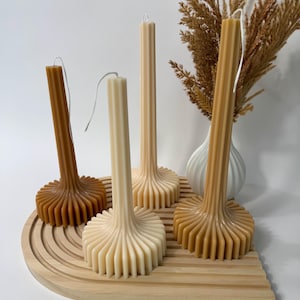 Tall Ribbed Pillar Candle: Handmade Soy Wax Geometric Candle