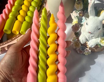 Spiral Taper Candles, Easter Spring Decor, Soy Wax Table Candles