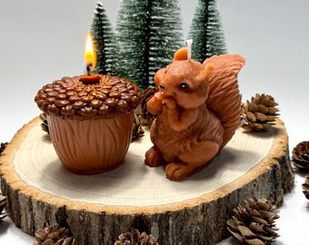 Squirrel and Acorn Candle Set, Woodland Soy Wax Home Decor