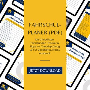 Rijschoolplanner PDF | Voorbereiding op het rijbewijs | Leerplanner voor de rijschool | Checklist voor het theorie-examen | Leerplanner voor GoodNotes en iPad