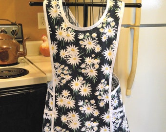 Crossover Vintage Style No Tie Apron in Navy Blue Floral size XL