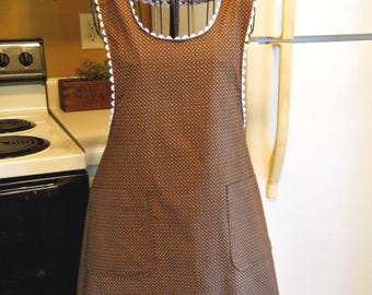 American Gothic Style Old Fashioned Full Apron in Brown Floral size Sm Med Lg and XL